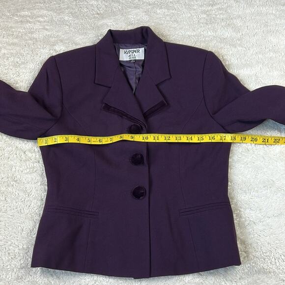 Y2K Kasper A.S.L. Petite Purple eggplant velvet trim skirt suite, size 4P - Picture 4 of 14